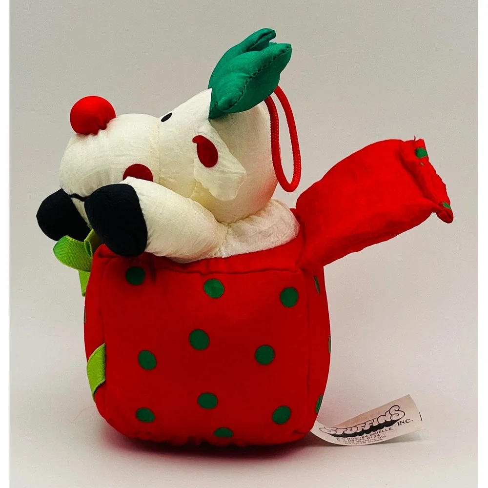 Vintage 1993 Stuffins Reindeer in Gift Box Plush Christmas Decor 6in Red Green